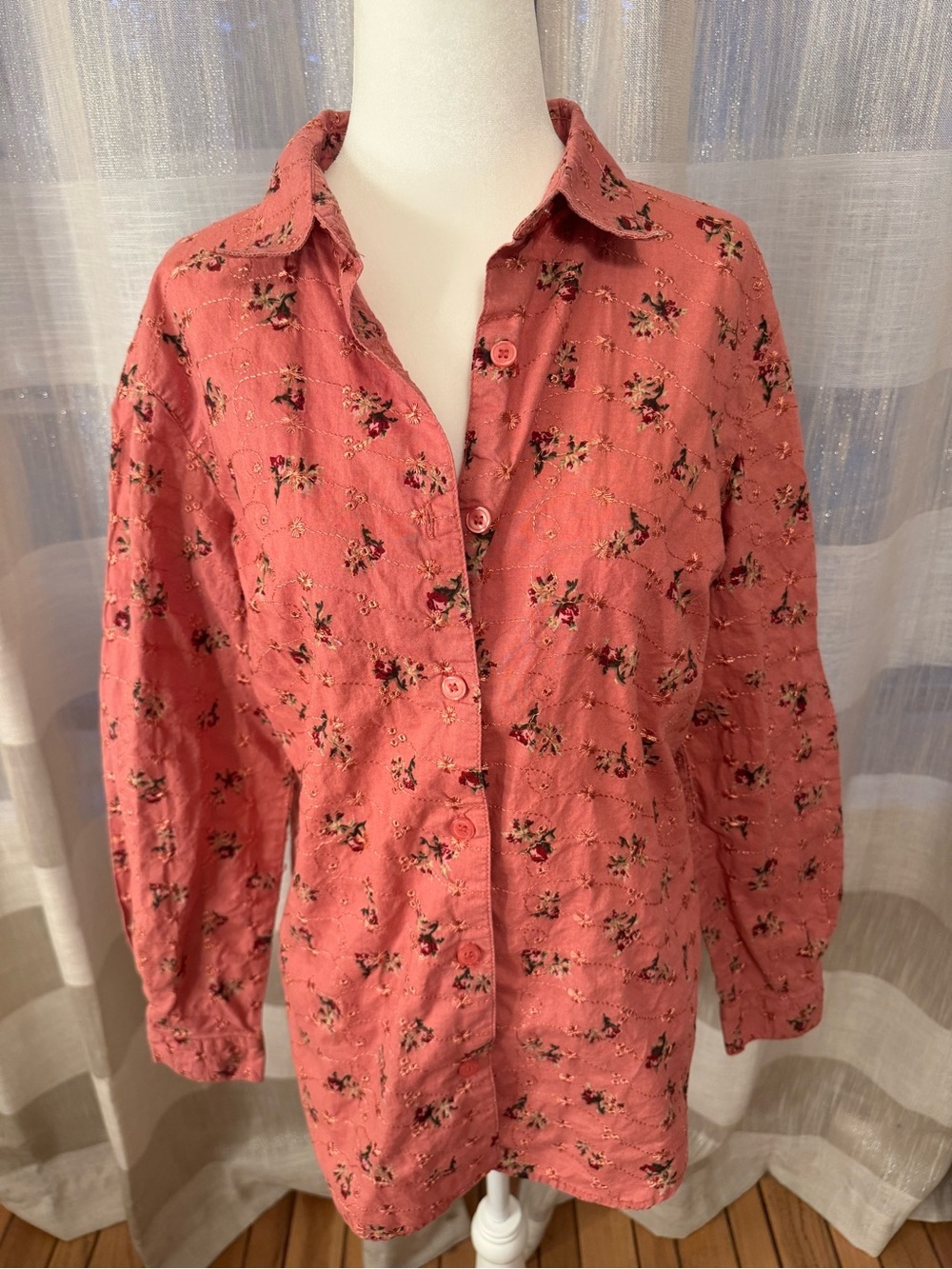 Women's Coral Printed Button-Down Shirt